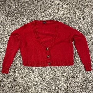 Red V-Neck Button-Up Sweater